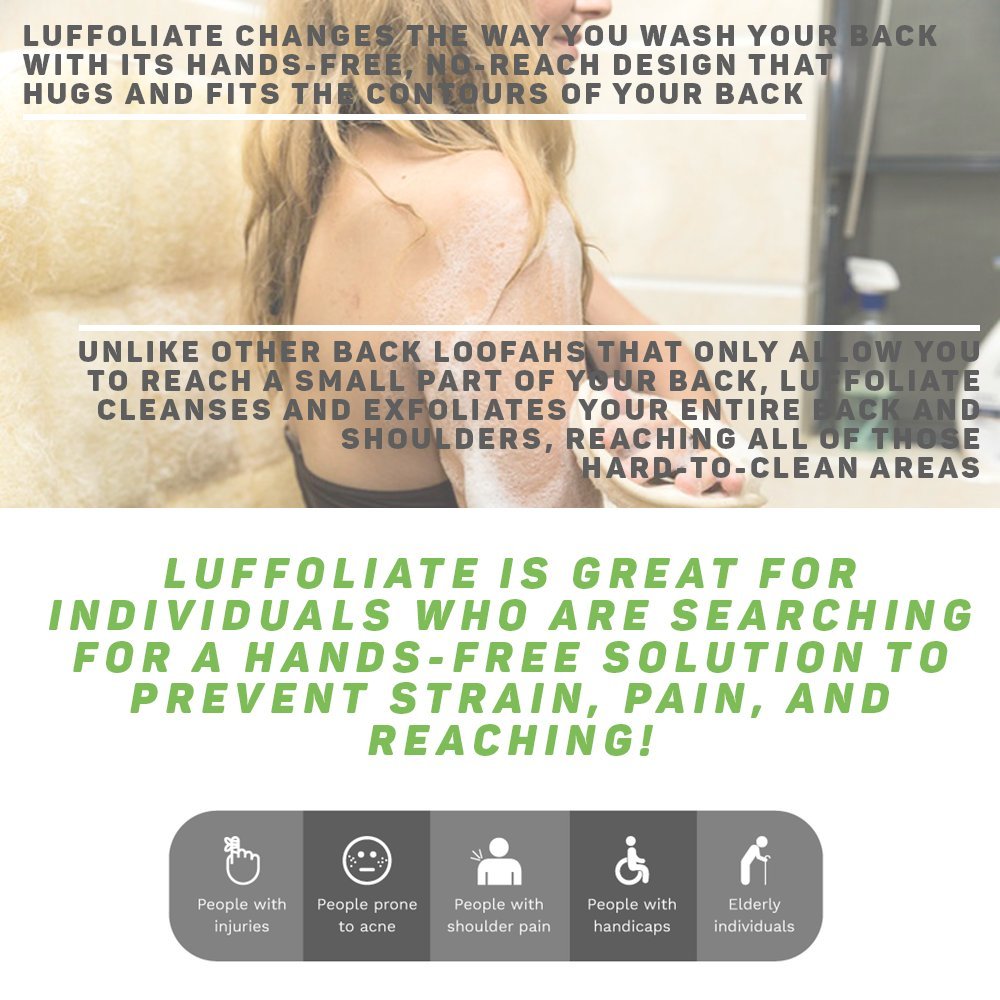 Luffoliate – Exfoliating Hands-Free Shower Loofah Back Scrubber (20 x –  Luffoliate Back Scrubber